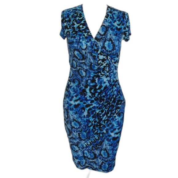 CACHE Dress, 0, Blue Snake print, Gathered hip, surplice V-neck, Cap sleeves - Picture 9 of 11
